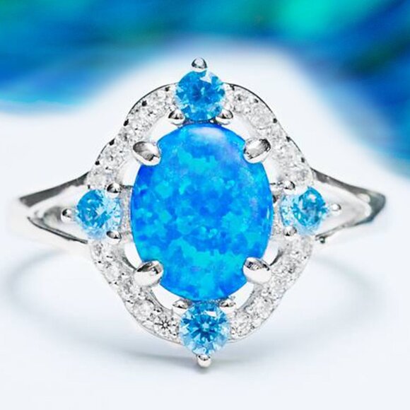 Blue Opal ring, size 7, 925 Sterling Silver Charmed Aroma - Picture 1 of 8